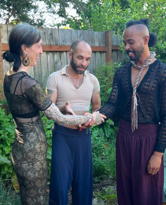 Our sacred wedding on the summer solstice, with officiant Dan'el.